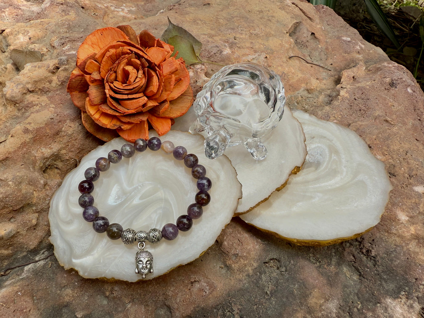 Amethyst Crystal Buddha Charm Bracelet