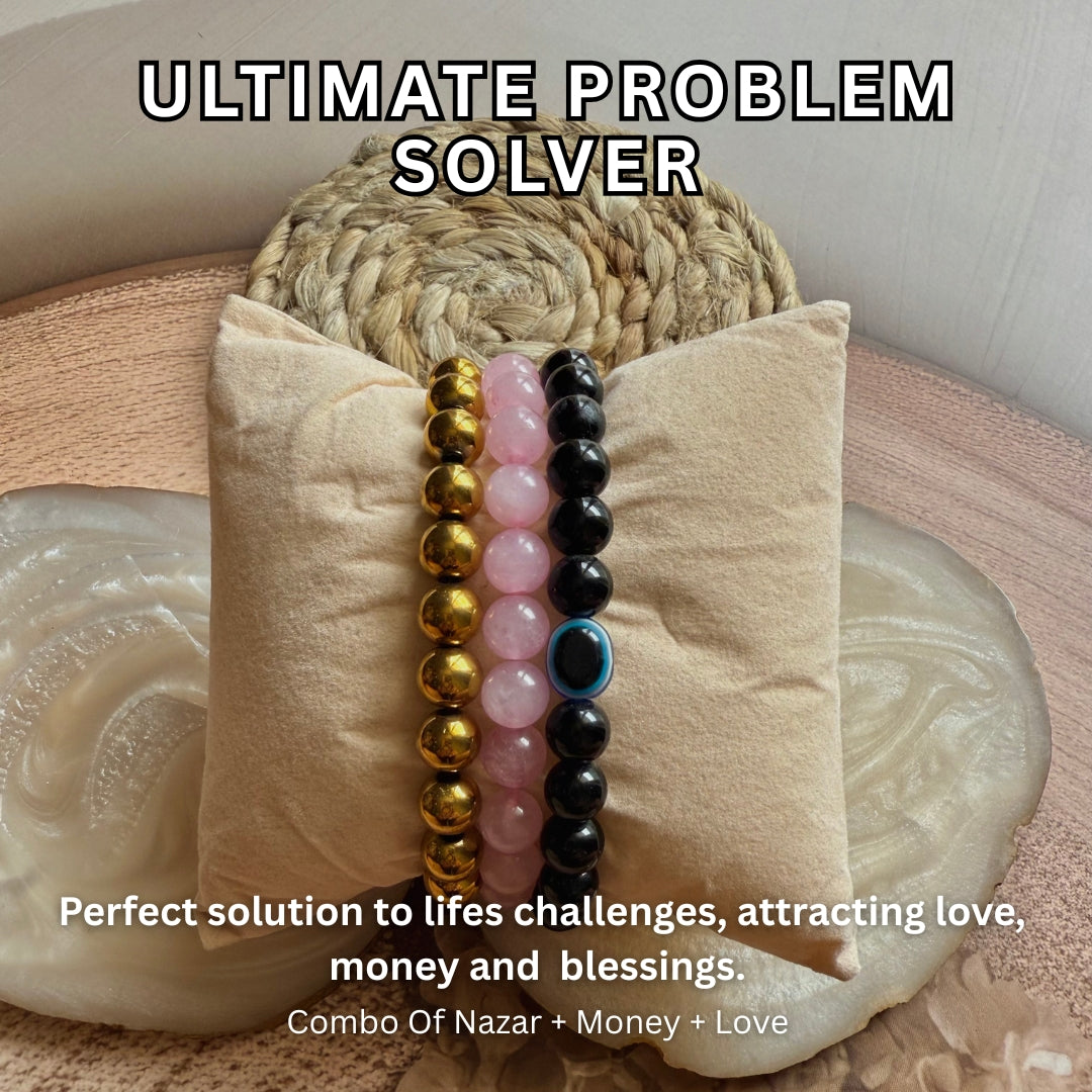 Ultimate Problem Solver Combo – Golden Hematite, Rose Quartz & Nazar Bracelet