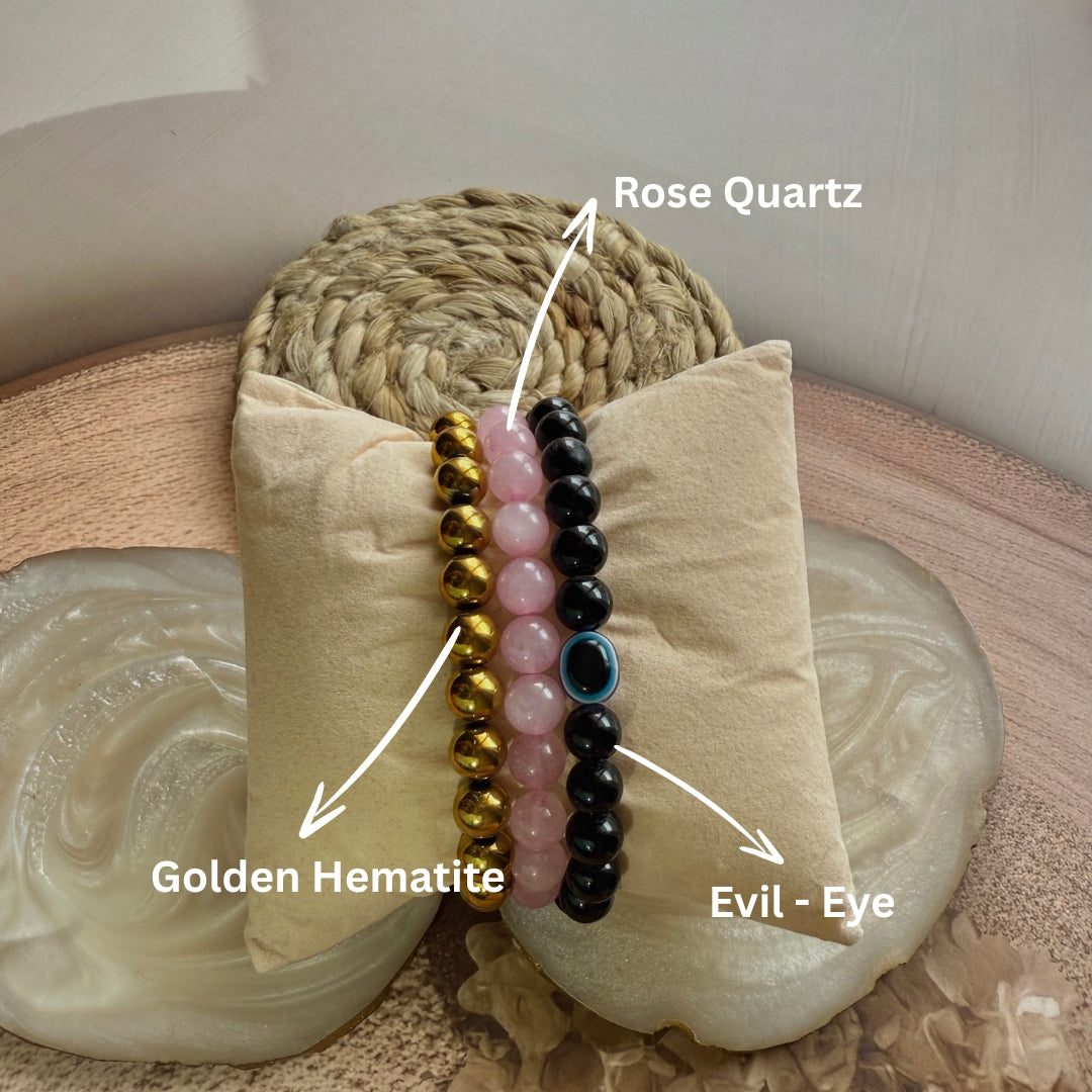 Ultimate Problem Solver Combo – Golden Hematite, Rose Quartz & Nazar Bracelet