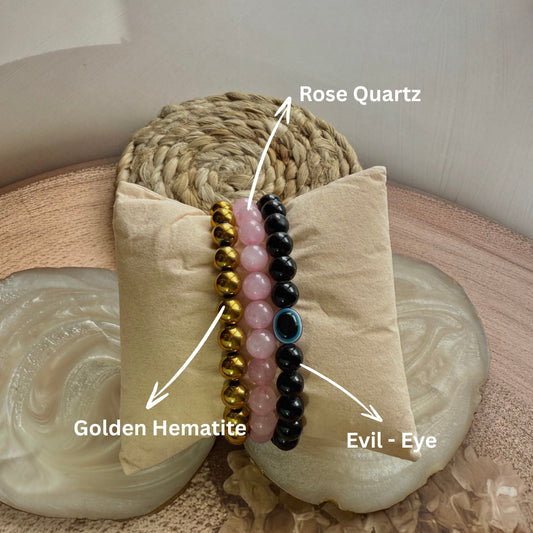 Ultimate Problem Solver Combo – Golden Hematite, Rose Quartz & Nazar Bracelet