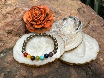 7 Chakra Pyrite Bracelet - Boss Babe Jewels