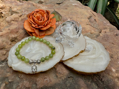 Green Jade Buddha Charm Healing Bracelet – Stone of Luck, Harmony & Protection