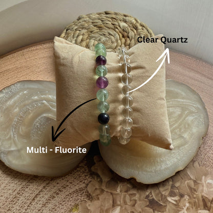 Ultimate Study Combo – Multi Fluorite & Clear Quartz Bracelet