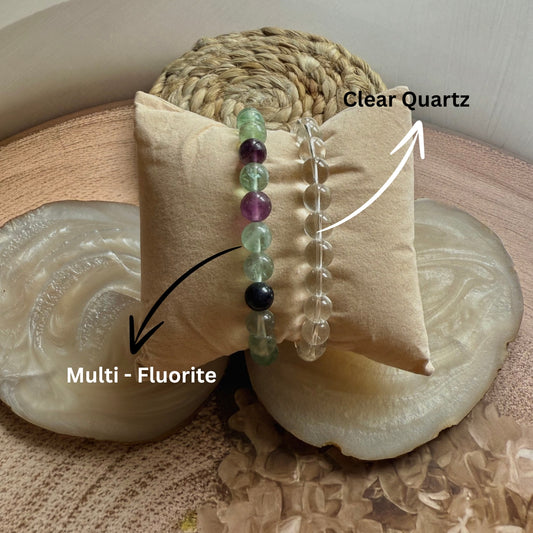 Ultimate Study Combo – Multi Fluorite & Clear Quartz Bracelet