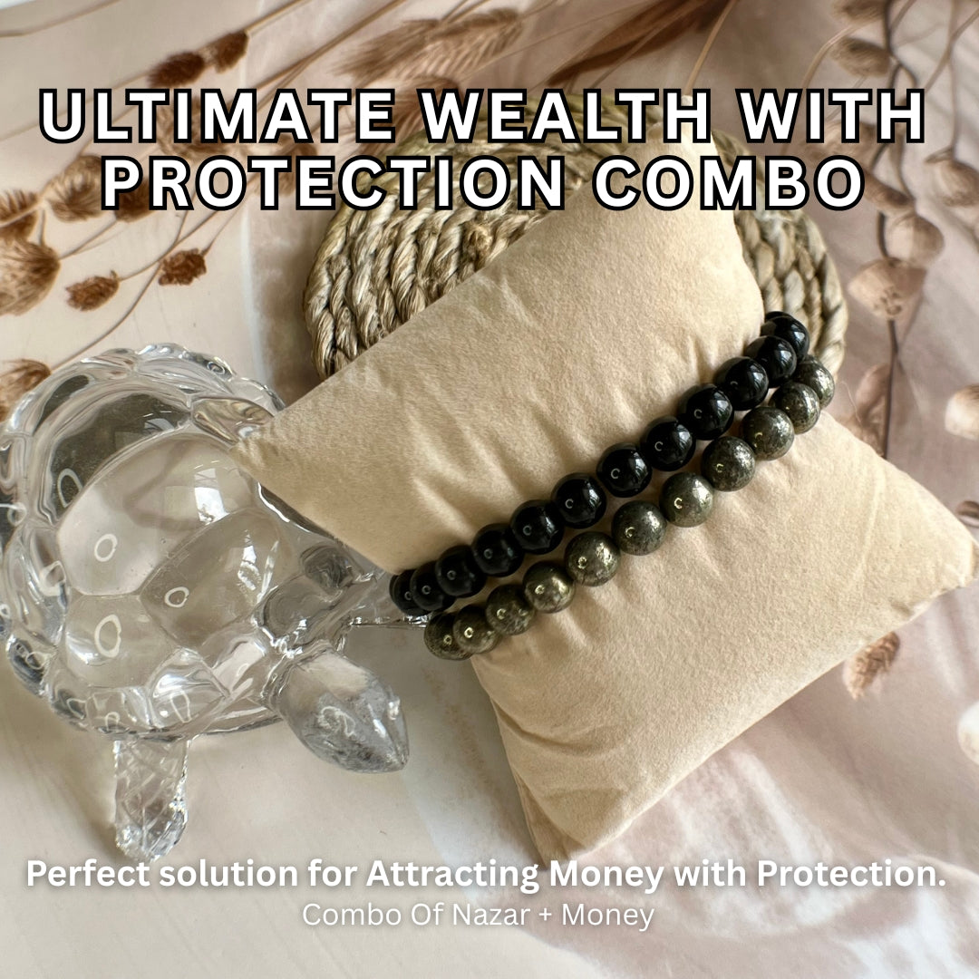 Ultimate Wealth with Protection Combo – Pyrite & Black Obsidian Bracelets