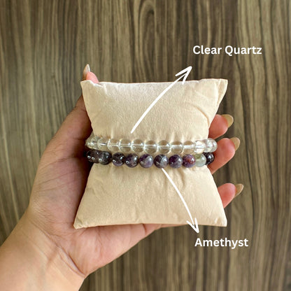 Ultimate Depression and Anxiety Combo – Amethyst & Clear Quartz Bracelets
