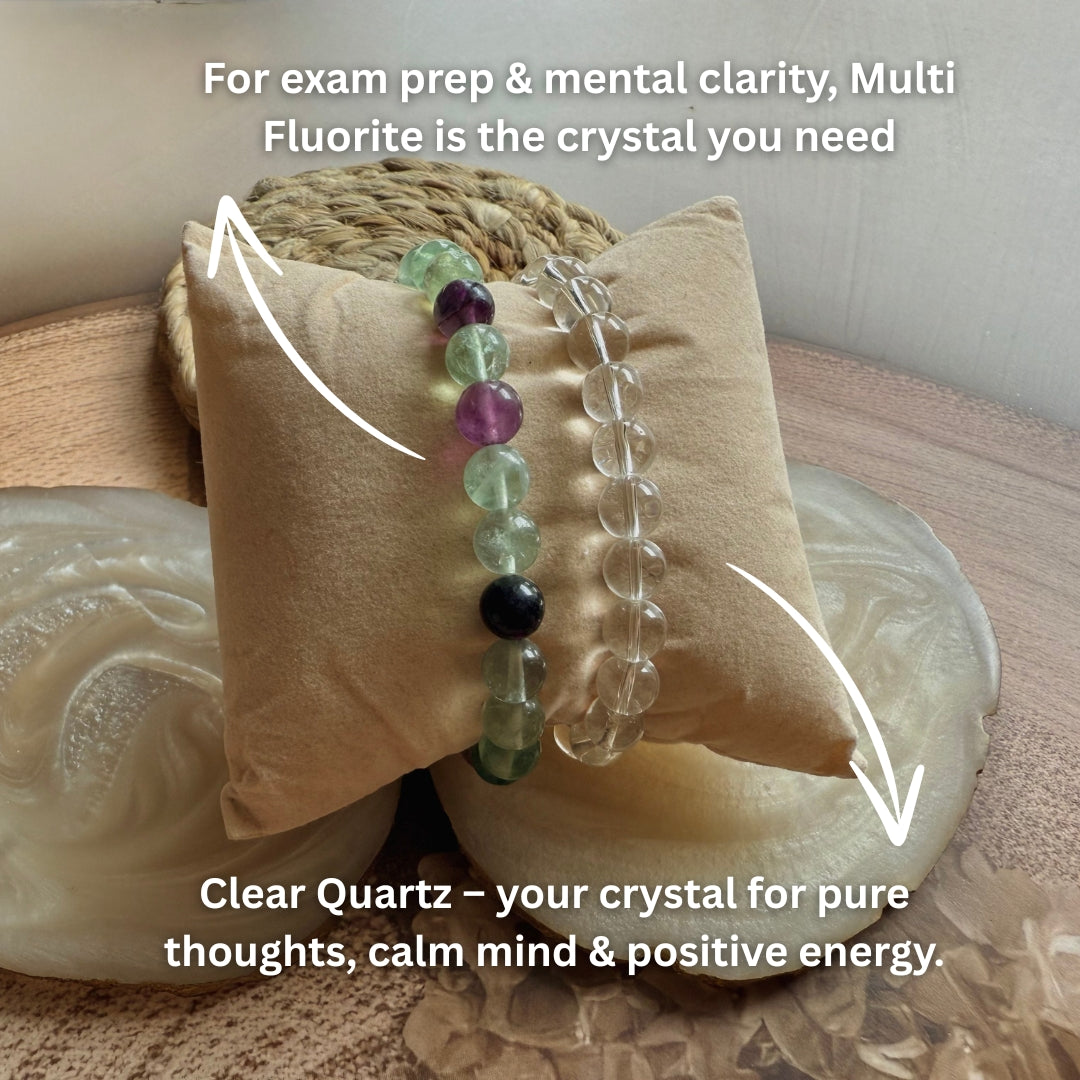 Ultimate Study Combo – Multi Fluorite & Clear Quartz Bracelet