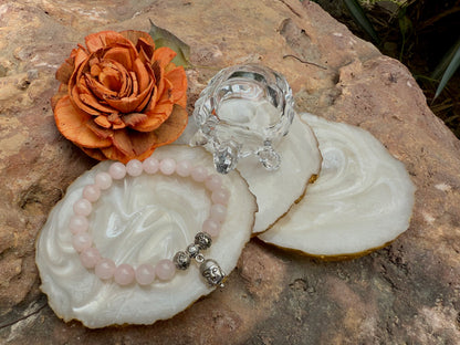 Rose Quartz Buddha Charm Bracelet – Natural Crystal Bracelet for Love, Peace & Spiritual Healing