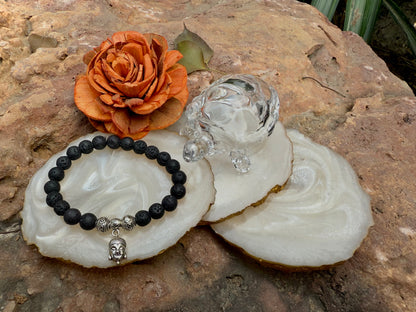 Black Lava Buddha Charm Bracelet