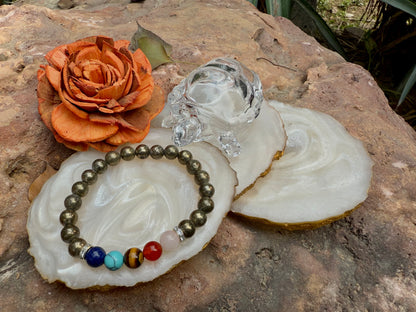 5 Chakra Pyrite Bracelet – Natural Crystal for Wealth, Energy Balance and Protection