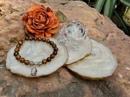 Tiger’s Eye Buddha Charm Healing Bracelet – Stone of Courage, Focus & Protection