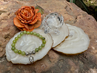 Green Jade Buddha Charm Healing Bracelet – Stone of Luck, Harmony & Protection