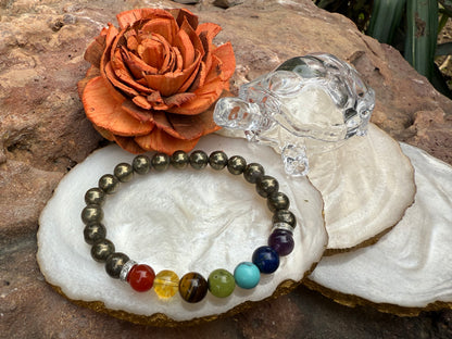 7 Chakra Pyrite Bracelet - Boss Babe Jewels