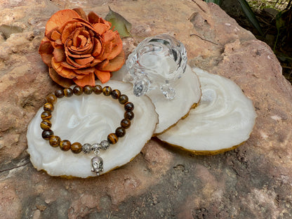 Tiger’s Eye Buddha Charm Healing Bracelet – Stone of Courage, Focus & Protection