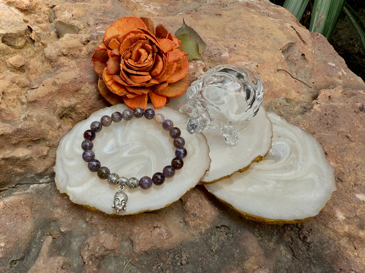 Amethyst Crystal Buddha Charm Bracelet