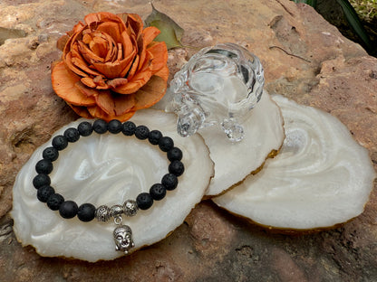 Black Lava Buddha Charm Bracelet