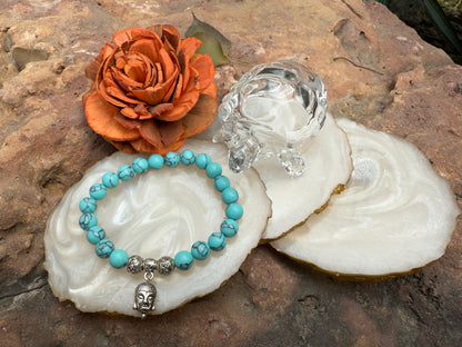 Turquoise Buddha Charm Gemstone Bracelet – Stone of Healing, Protection & Wisdom