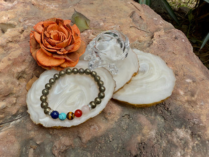 5 Chakra Pyrite Bracelet – Natural Crystal for Wealth, Energy Balance and Protection