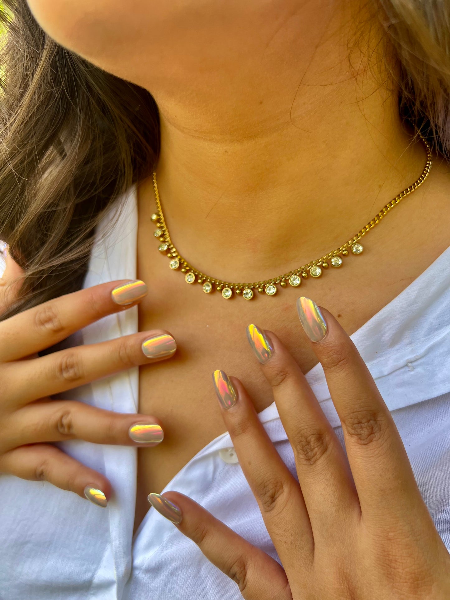 Crystal Cascade Gold Necklace