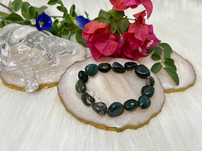 Moss Agate Tumble Bracelet – Natural Crystal Bracelet for Stability, Growth & Healing