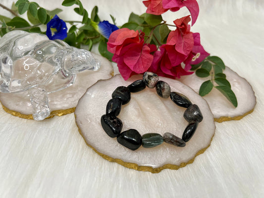 Grounded Glow – Black Tourmaline in Quartz Tumble Bracelet