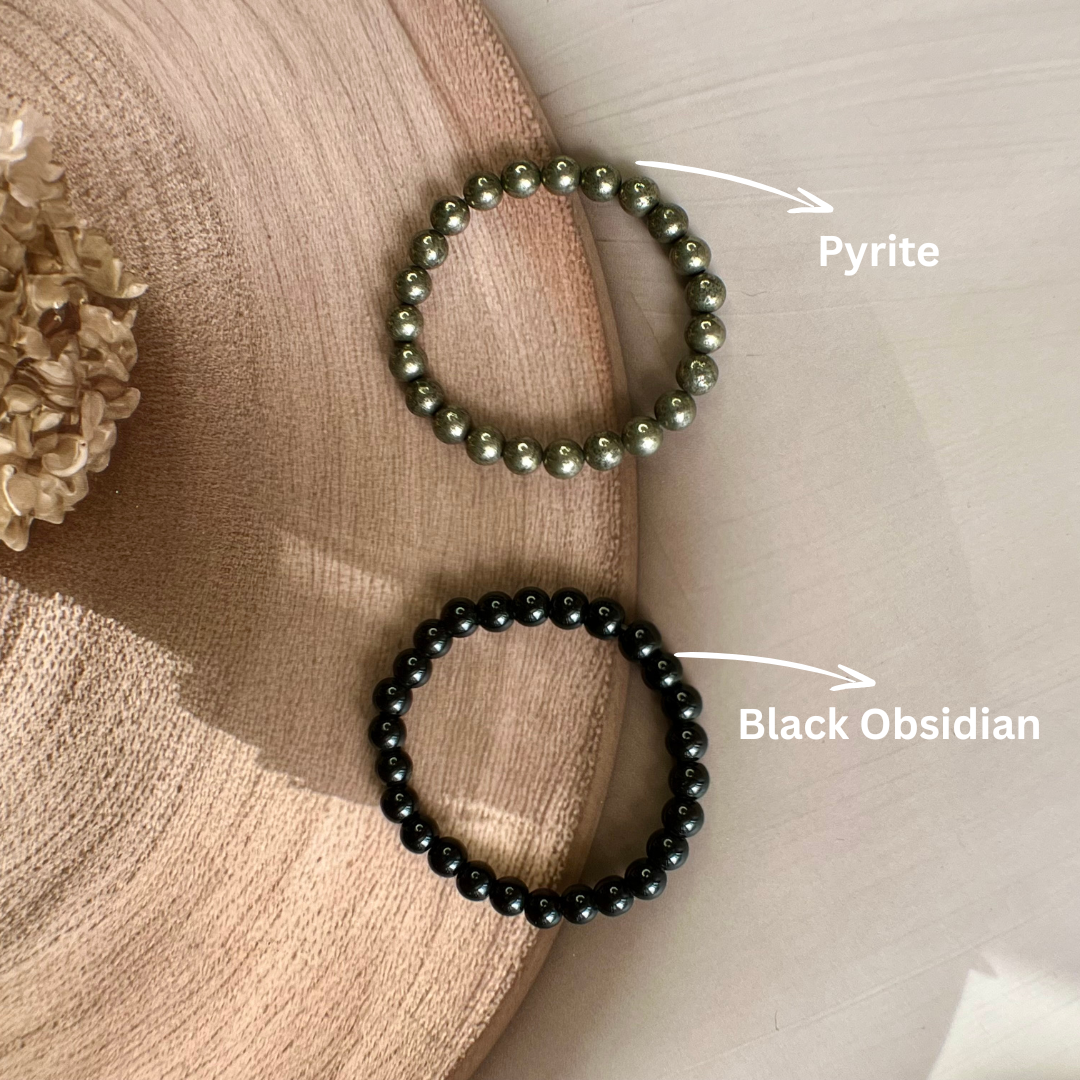 Ultimate Wealth with Protection Combo – Pyrite & Black Obsidian Bracelets