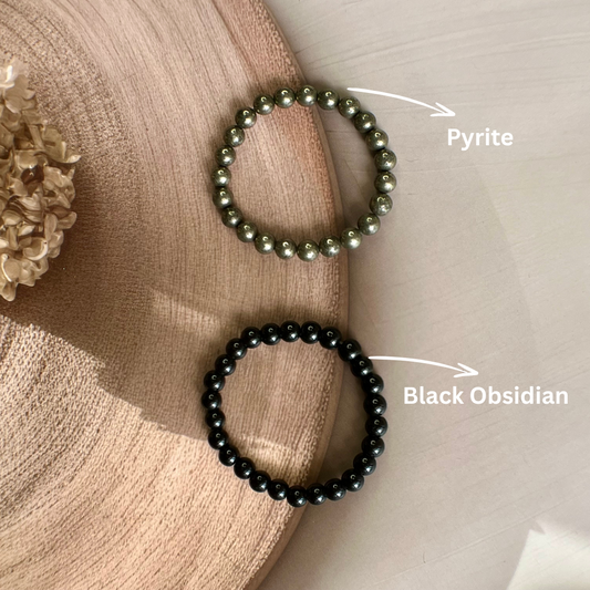 Ultimate Wealth with Protection Combo – Pyrite & Black Obsidian Bracelets