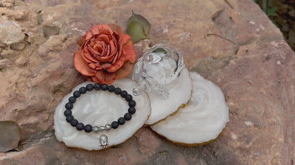 Black Lava Buddha Charm Bracelet