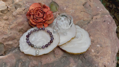 Amethyst Crystal Buddha Charm Bracelet – Stone of Peace, Intuition & Healing