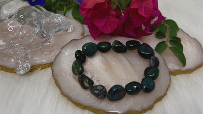 Moss Agate Tumble Bracelet – Natural Crystal Bracelet for Stability, Growth & Healing